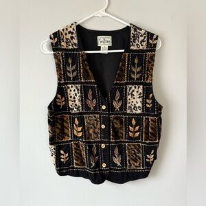 VTG Tantrum Funky Black Brown Patterned Vest Retro Cheetah Leopard Print S M